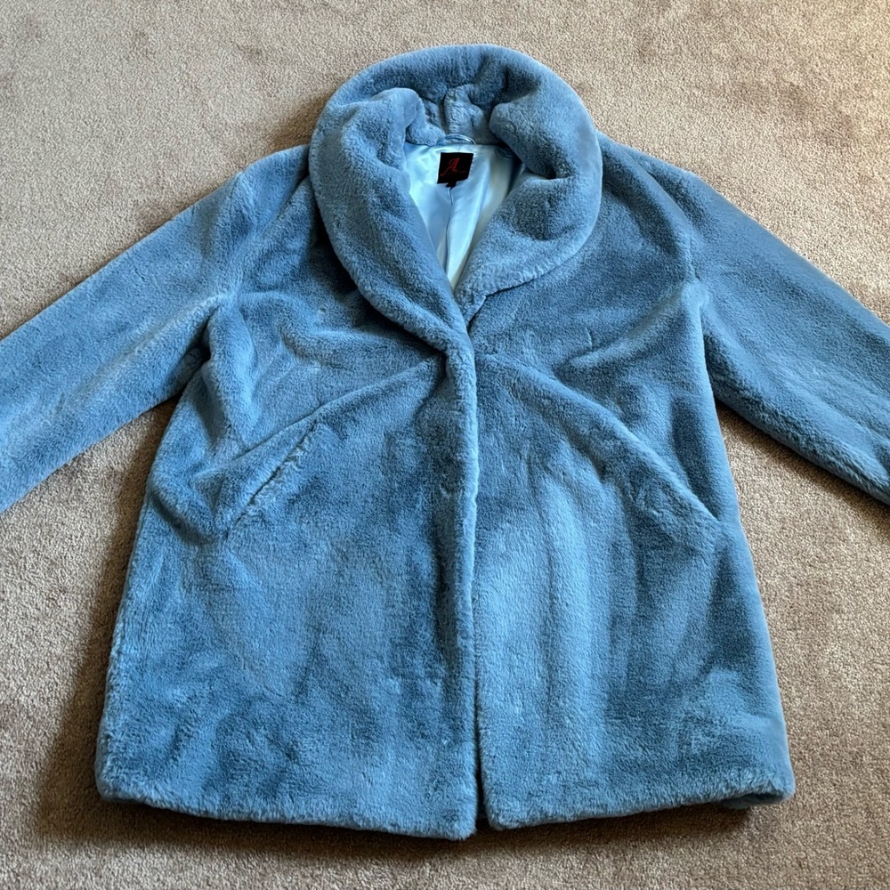 Adrienne Landau Light Blue Faux Fur Coat